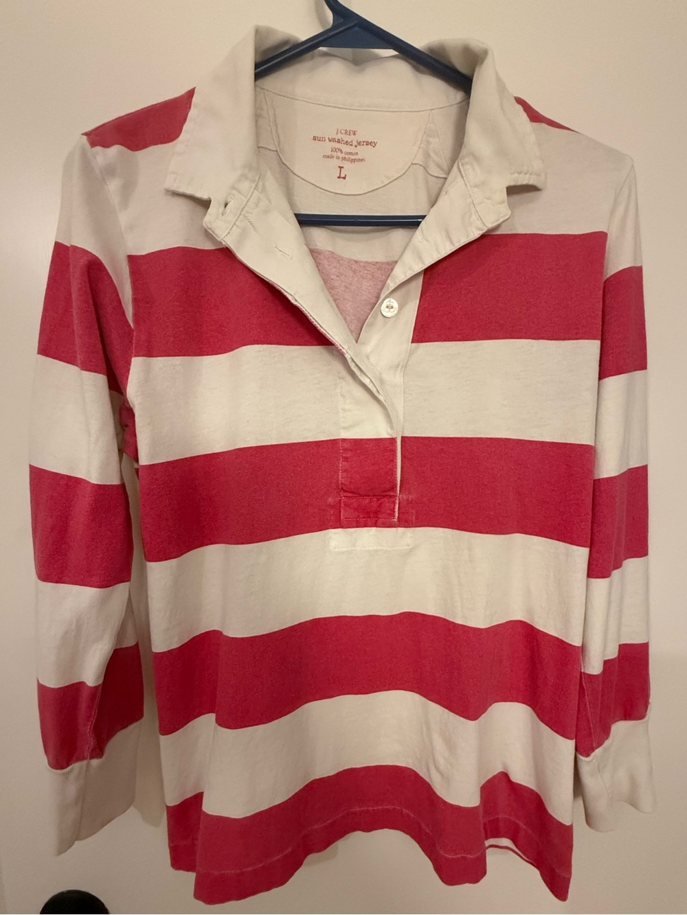 J.Crew Pink & White Striped Rubgy Shirt (size L)